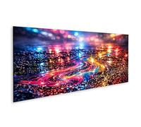 islandburner Tableau sur toile - Film d'huile chatoyant sur sol humide - Macro photo pour décoration murale - Panorama