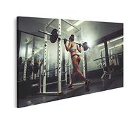 islandburner Tableau sur toile Fitness Sexy Girl Gym faire squats fumée fond Bodybuilder Femme Barbell Peintures Impressions Art Poster Mural
