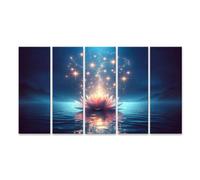 islandburner Tableau sur toile - Fleur de lotus lumineuse - Ciel étoilé - Eau magique - Poster mural