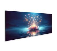 islandburner Tableau sur toile - Fleur de lotus lumineuse - Ciel étoilé - Eau magique - Poster mural