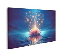 islandburner Tableau sur toile - Fleur de lotus lumineuse - Ciel étoilé - Eau magique - Poster mural