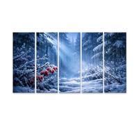 islandburner Tableau sur toile Forêt d'hiver à l'heure bleue avec branches givrées et brouillard - 5 pièces XXL