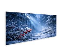 islandburner Tableau sur toile Forêt d'hiver à l'heure bleue avec branches givrées et brouillard - Panorama