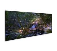 islandburner Tableau sur toile Forêt mystique avec cascade scintillante et lumières