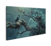 islandburner Tableau sur toile Forêt mystique avec un corbeau sur un arbre Images murales Poster