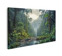 islandburner Tableau sur toile Forêt Tropicale Paysage Arbres Brouillard Belle Forêt Végétation Rivière Jungle Cadre Affiche Poster Murale Tableaux