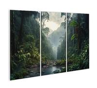 islandburner Tableau sur toile Forêt Tropicale Paysage Arbres Brouillard Belle Forêt Végétation Rivière Jungle Cadre Affiche Poster Murale Tableaux