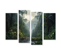 islandburner Tableau sur toile Forêt Tropicale Paysage Arbres Brouillard Belle Forêt Végétation Rivière Jungle Cadre Affiche Poster Murale Tableaux