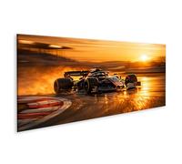 islandburner Tableau sur toile Formule 1 Voiture de course au coucher du soleil sur le circuit - Panorama