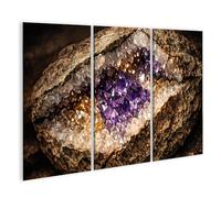 islandburner Tableau sur toile - Géode de cristal coloré - Décoration murale pour une élégance naturelle - 3 pièces