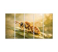 islandburner Tableau sur toile - Gros plan détaillé d'une abeille sur feuille - 5 pièces XXL