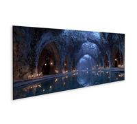islandburner Tableau sur toile Grotte souterraine secrète avec éclairage bleu et lumière de bougie - Panorama