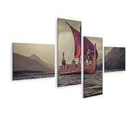 islandburner Tableau sur toile Groupe de Vikings sur les montagnes du Drakkar Cadre Affiche Poster Murale Tableaux