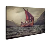 islandburner Tableau sur Toile Groupe de Vikings sur Les Montagnes du Drakkar Cadre Affiche Poster Murale Tableaux