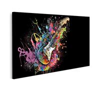 islandburner Tableau sur toile Guitare électrique Colorée Éclaboussures de peinture Fond noir Hard Rock Photos murales Poster
