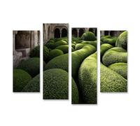 islandburner Tableau sur toile - Haie harmonieuse dans le cloître - Décoration murale pour salon - Pour les amoureux de la nature - 4 pièces