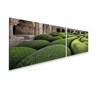 islandburner Tableau sur toile - Haie harmonieuse dans le cloître - Décoration murale pour salon - Pour les amoureux de la nature - 2 pièces