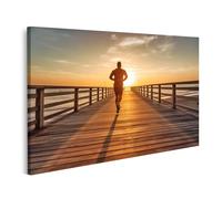 islandburner Tableau sur toile Homme Courir promenade en bois Lever de soleil Mer Sport Lifestyle Man Images murales Poster