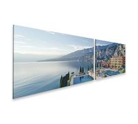 islandburner Tableau sur toile Hôtel au bord du lac dans les montagnes avec piscine et chaises longues Images murales Poster