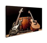 islandburner Tableau sur Toile Instruments de Musique Grosse Caisse Baril Guitare Acoustique Guitare Basse Fond Cadre Affiche Poster Murale Tableaux