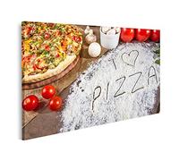 islandburner Tableau sur Toile J'aime la Pizza écrite dans la Farine Cadre Affiche Poster Murale Tableaux