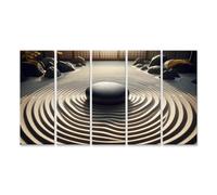 islandburner Tableau sur toile Jardin zen avec pierres et vagues de sable - Toile 160 x 80 cm - 5 pièces XXL