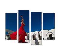 islandburner Tableau sur Toile Jolie Danseuse de Flamenco en Robe Rouge Traditionnelle avec Une Fleur dans Les Cadre Affiche Poster Murale Tableaux