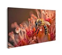 islandburner Tableau sur toile L'abeille collecte le pollen de la fleur rouge, se concentre sur la nature Cadre Affiche Poster Murale Tableaux