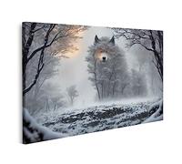 islandburner Tableau sur toile Le loup géant Warg Fenrir vous regarde à travers les arbres couverts de neige au Cadre Affiche Poster Murale Tableaux