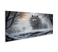 islandburner Tableau sur toile Le loup géant Warg Fenrir vous regarde à travers les arbres couverts de neige au Cadre Affiche Poster Murale Tableaux