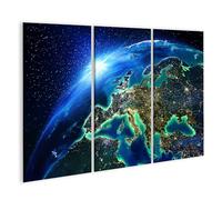 islandburner Tableau sur toile Lever de soleil Europe Terre Vue spatiale Carte du monde Fond Images murales Poster