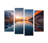 islandburner Tableau sur toile - Lever de soleil - Lac de montagne - Réflexion de la lumière du matin - Merveilles naturelles - Photos murales
