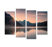 islandburner Tableau sur toile Lever de soleil Montagne Brume Médecine Lac Jasper Canada Images murales Poster