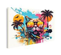 islandburner Tableau sur Toile Lunettes de Chat s'amusant Plage Tropicale Portrait Vacances pour Animaux de COM Cadre Affiche Poster Murale Tableaux