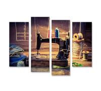 islandburner Tableau sur toile - Machine à coudre - Vieille école avec bobines de fil et mètre ruban dans l'atelier de couture - Photos murales - Poster