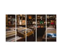 islandburner Tableau sur toile - Magasin de disques confortable avec étagères en bois et disques de jazz - 5 pièces XXL