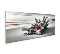 islandburner Tableau sur toile Magie de la plage : bois flotté et cœur en rouge vif Images murales Poster