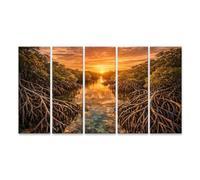 islandburner Tableau sur toile - Magnifique forêt de mangroves panoramique au coucher du soleil - 5 pièces XXL