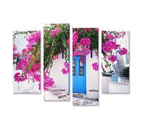 islandburner Tableau sur toile Maison Grecque Traditionnelle Fleurs Île Paros Grèce Environs Porte Bleue Cadre Affiche Poster Murale Tableaux