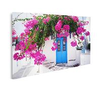 islandburner Tableau sur toile Maison grecque traditionnelle Fleurs Paros île Grèce Images bleues Tableaux muraux Poster