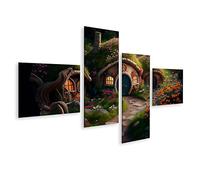 islandburner Tableau sur toile Maisons de Hobbit Forêt Fantastique Maison de Conte de Fées Couverte d'Herbe Boi Cadre Affiche Poster Murale Tableaux