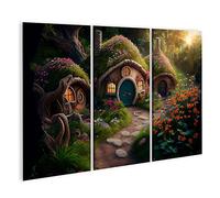 islandburner Tableau sur toile Maisons de Hobbit Forêt Fantastique Maison de Conte de Fées Couverte d'Herbe Boi Cadre Affiche Poster Murale Tableaux
