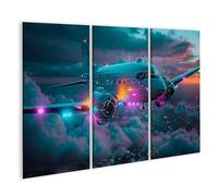 islandburner Tableau sur toile Majestueux DC-3 au-dessus des nuages - Décoration murale pour salon pour les fans de voyage - 3 pièces