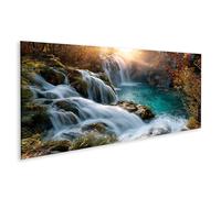 islandburner Tableau sur toile Majestueux lacs cascades de Plitvice - Décoration murale pour salon pour les amoureux de la nature - Panorama