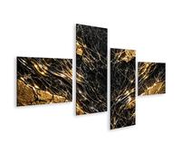 islandburner Tableau sur toile Marbre noir avec des accents dorés pour une décoration murale élégante - 4 pièces - Edition Y1