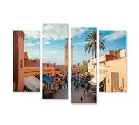 islandburner Tableau sur toile Marché animé et mosquée à Marrakech Maroc Images murales Poster
