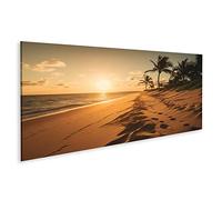 islandburner Tableau sur toile Mer Plage Coucher de soleil Paysage Sable Palmiers Ciel Soleil Bas Images Murales Poster
