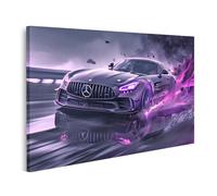 islandburner Tableau sur toile Mercedes dans la lumière de tempête violette pour le salon, les amateurs d'automobile, les maisons, images murales poster