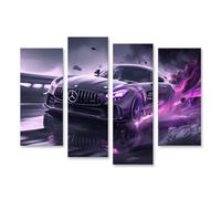 islandburner Tableau sur toile Mercedes dans la lumière de tempête violette pour le salon, les amateurs d'automobile, les maisons, images murales poster