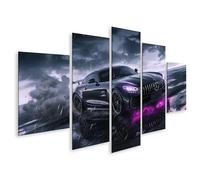 islandburner Tableau sur toile Mercedes sous l'orage avec lumière néon violette pour le salon, les amateurs de voitures, les concessionnaires automobiles, images murales poster